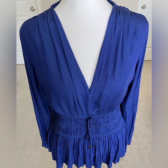 NWOT White House Black Market Long Sleeve Deep Purple Ruched V Neck Top Size S - Picture 2 of 11